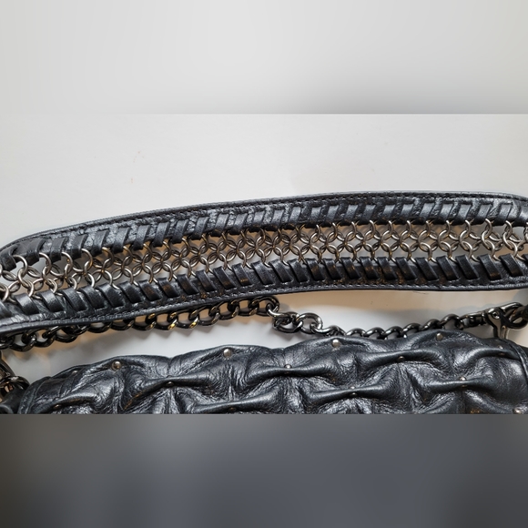 BADGLEY MISCHKA Black Leather Silver Studs Chain Crossbody Purse - Picture 6 of 13